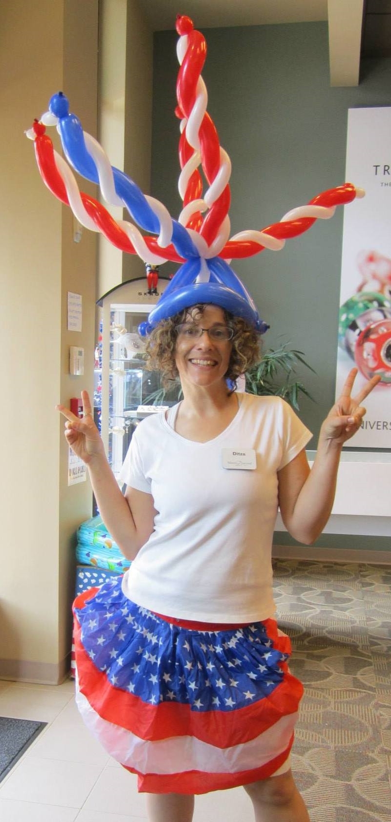 Red white and blue balloon hat