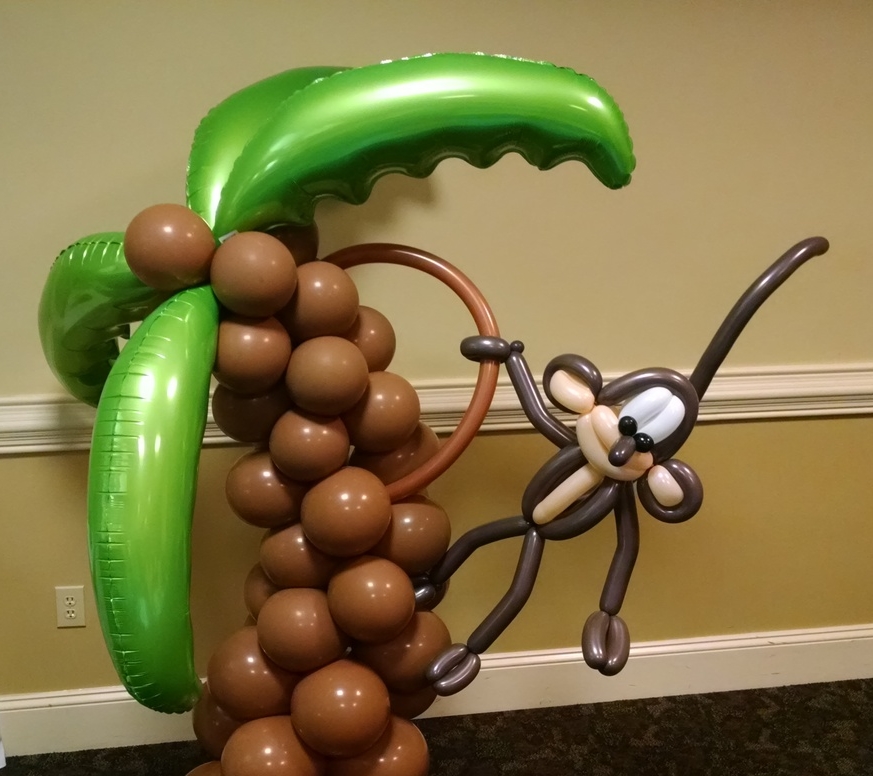 Balloon palm tree and monkey for tropical themed party