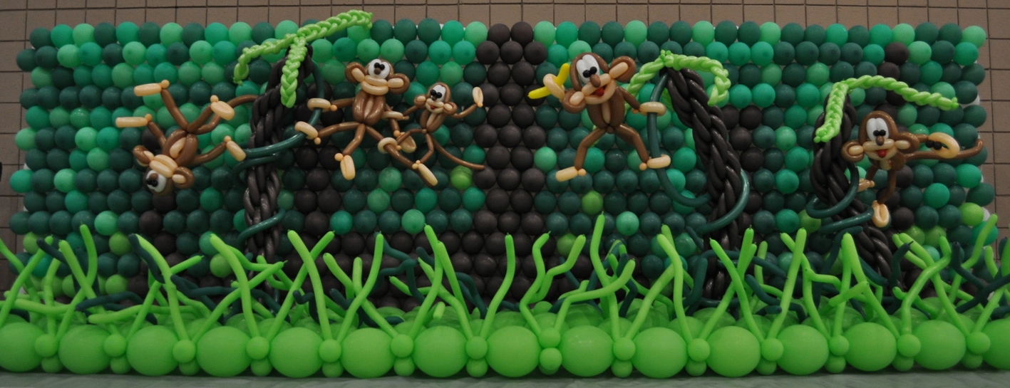 Balloon monkeys in a jungle