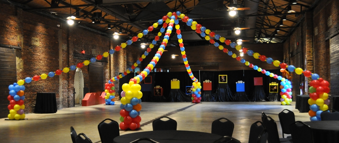 Circus-themed prom balloon big-top dance floor