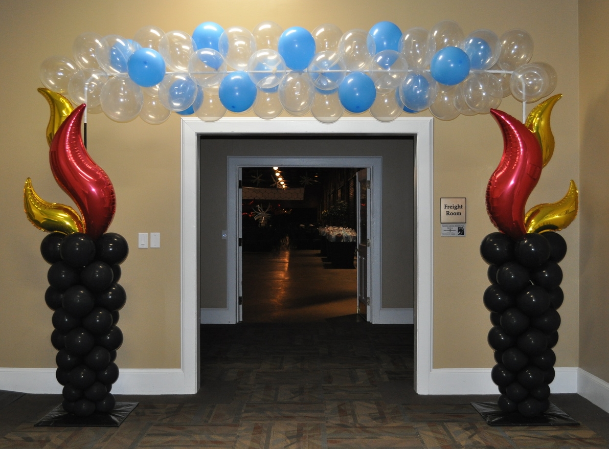 Fire and ice themed prom balloon entranceway