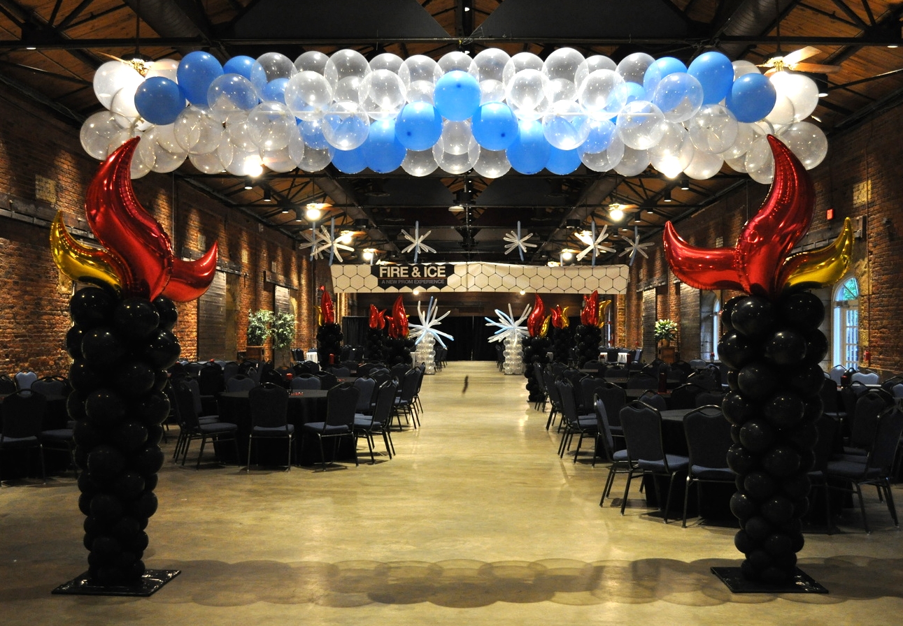 Fire and ice themed prom balloon decor