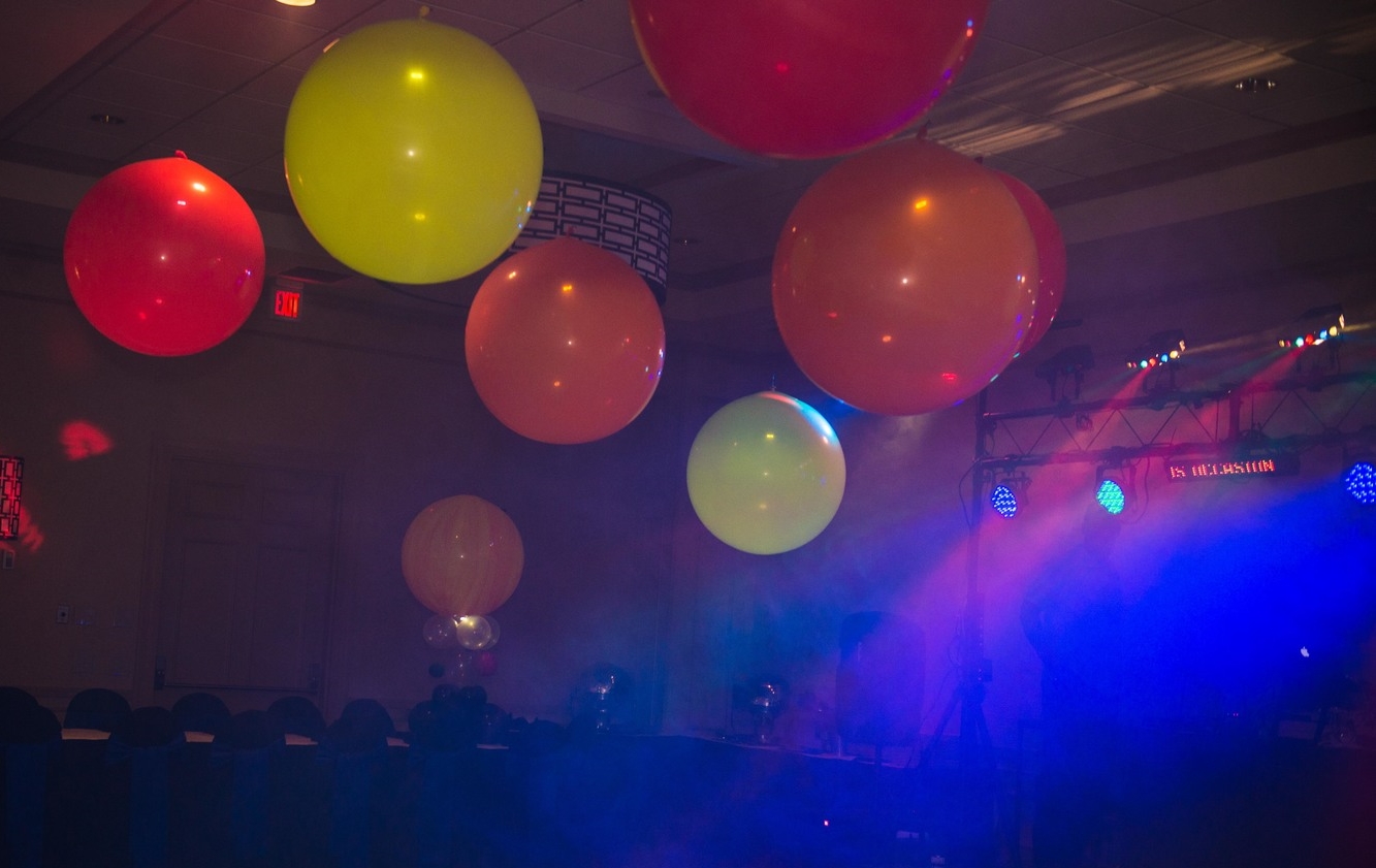Doctor Who Bar Mitzvah dance floor giant balloons lit with batter powered lights