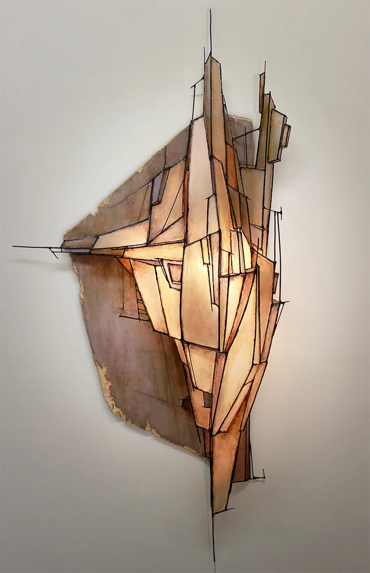 KELVE | LED ILLUMINATED, POLYCARBONATE &amp; WIRE RELIEF, ACRYLIC ON WOOD | 51.5" X 26" X&nbsp;9"
