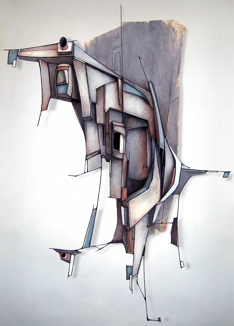 ORDOVICIAN | PAPERBOARD &amp; WIRE RELIEF, ACRYLIC ON WOOD | 68" X&nbsp;50" X 8"