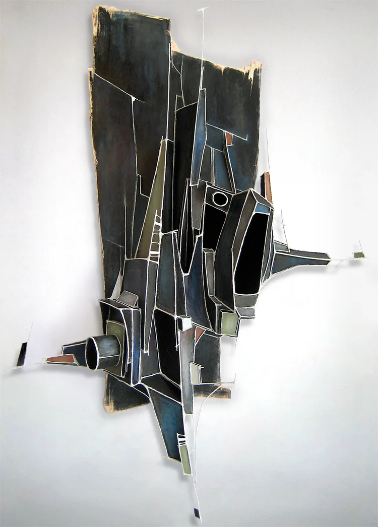 THAELOT | PAPERBOARD &amp; WIRE RELIEF, ACRYLIC ON WOOD | 56" X 37.5" X 9"