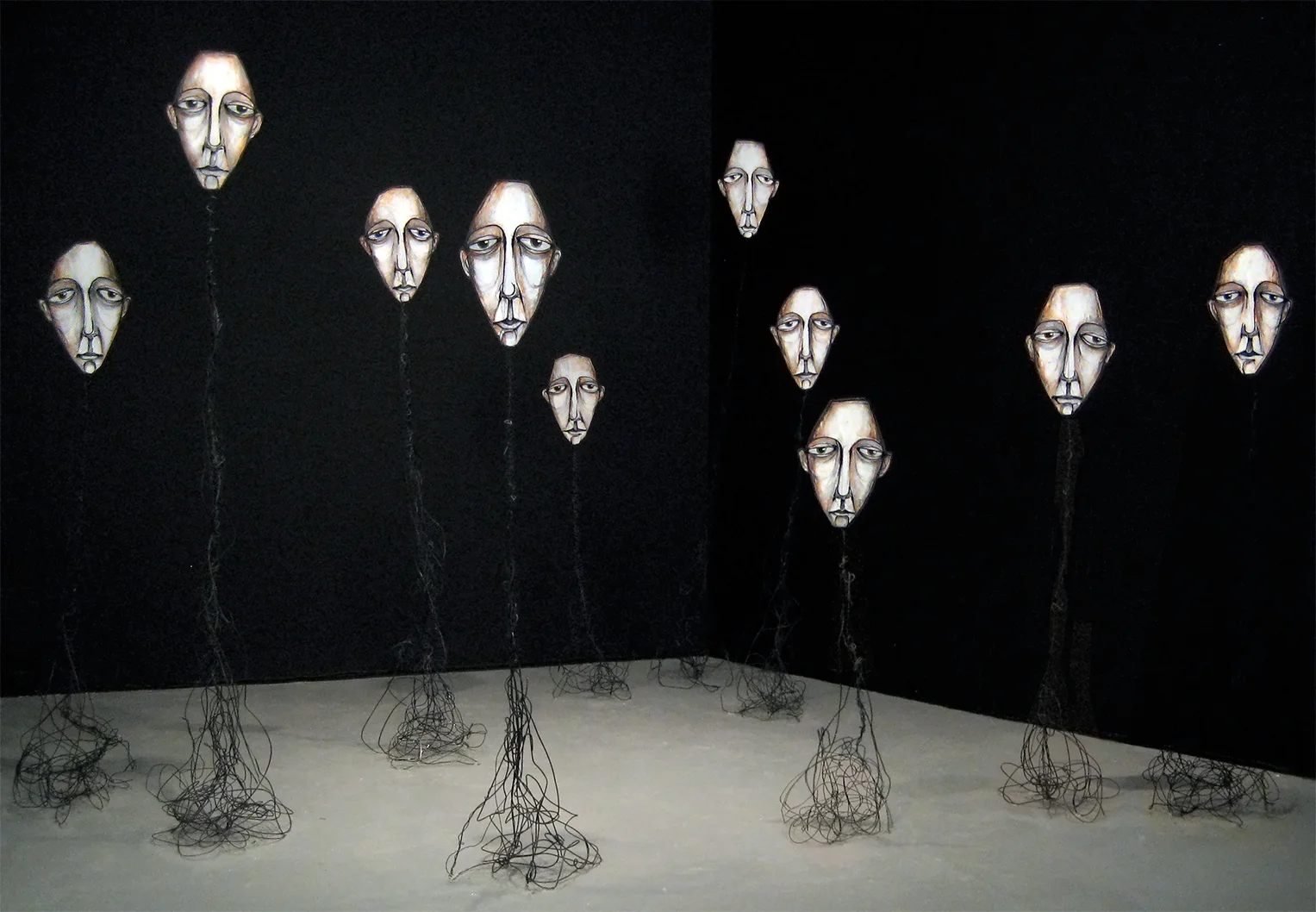 MUMBLERS | WIRE, ALUMINUM, ACRYLIC | INSTALLATION, HEIGHTS RANGE FROM 36" TO 74"