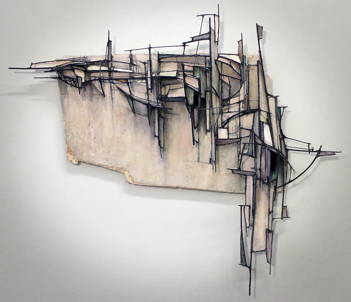 HEURN | PAPERBOARD &amp; WIRE RELIEF, ACRYLIC ON WOOD | 24.5" X 28" X 4"