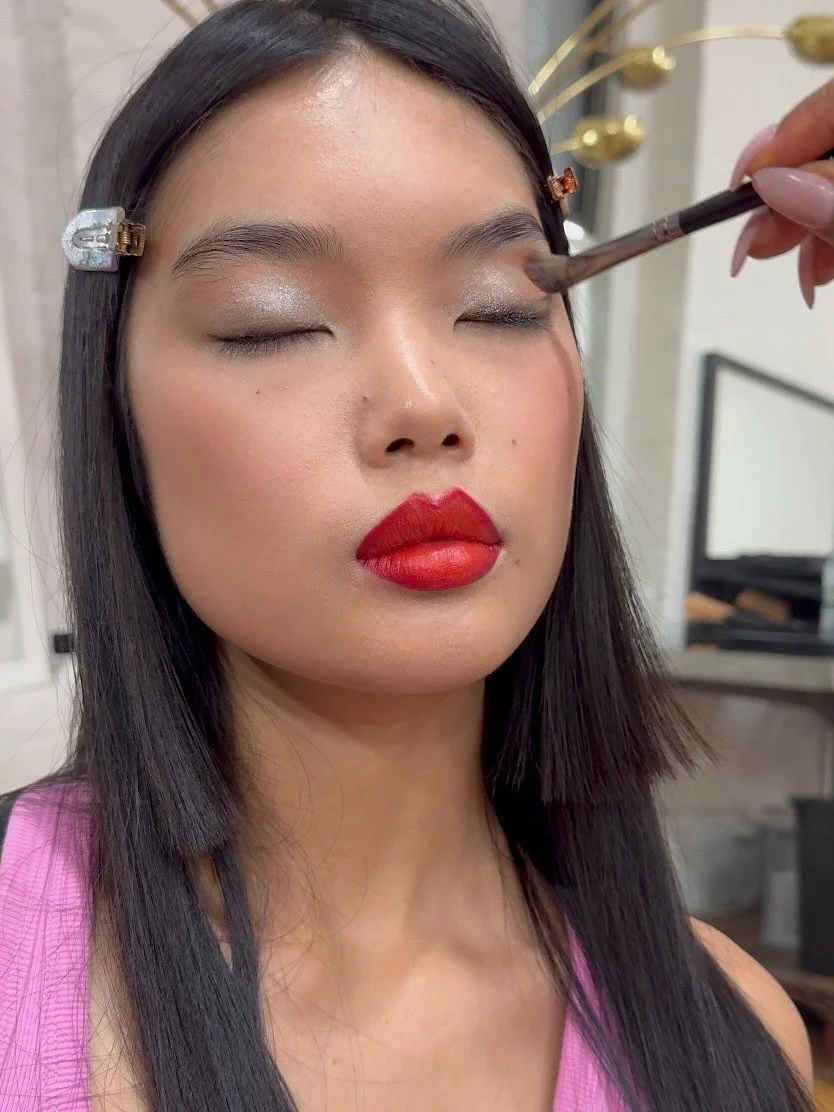 Backstage makeup for a beauty campaign.