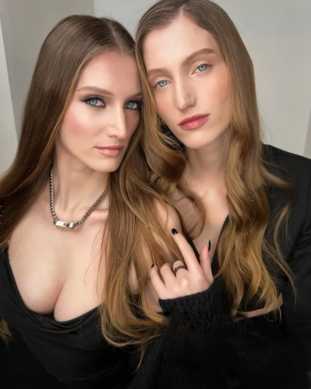 Camera-ready hair and makeup for a photoshoot.