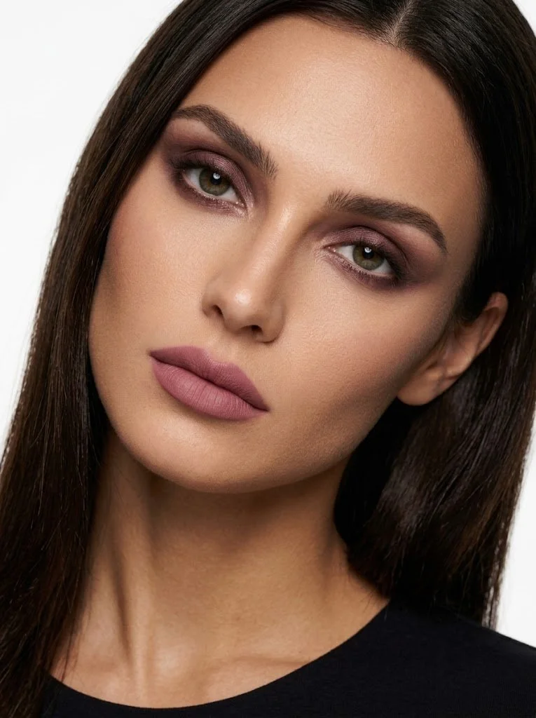 Polished makeup for a photoshoot.