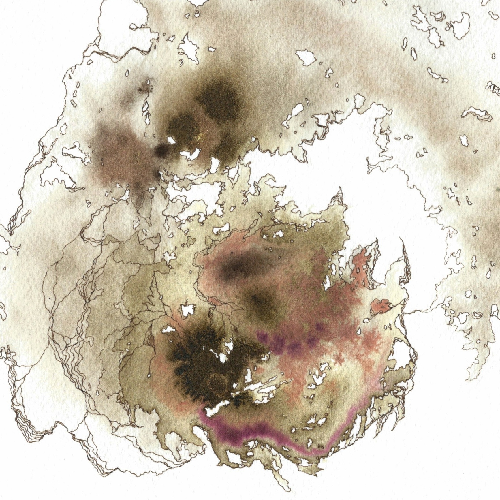 Reaction (detail), 2018, Ink, gouache and watercolor on Arches, 8 x 8 in