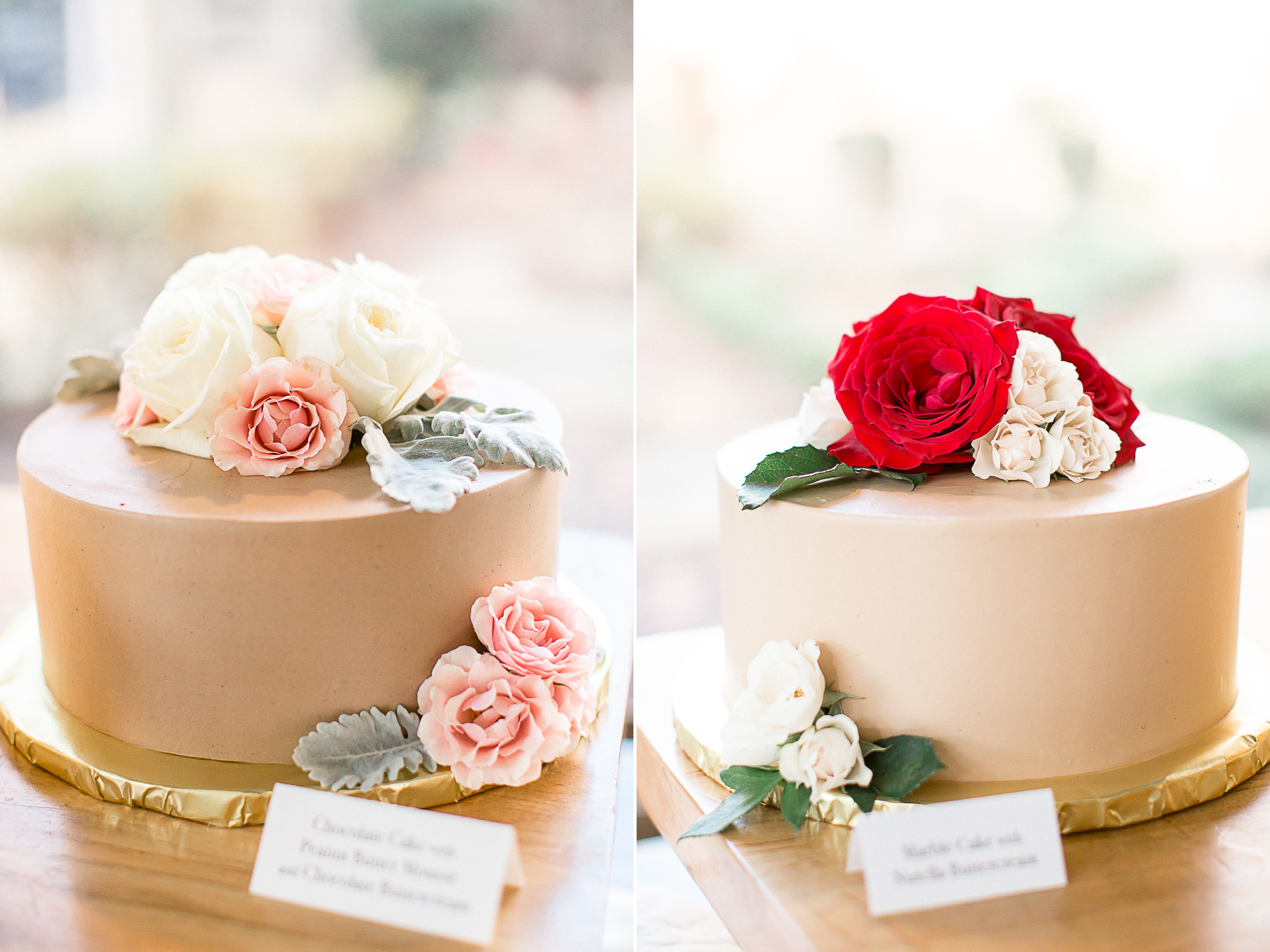 Cake with flowers on gold platter