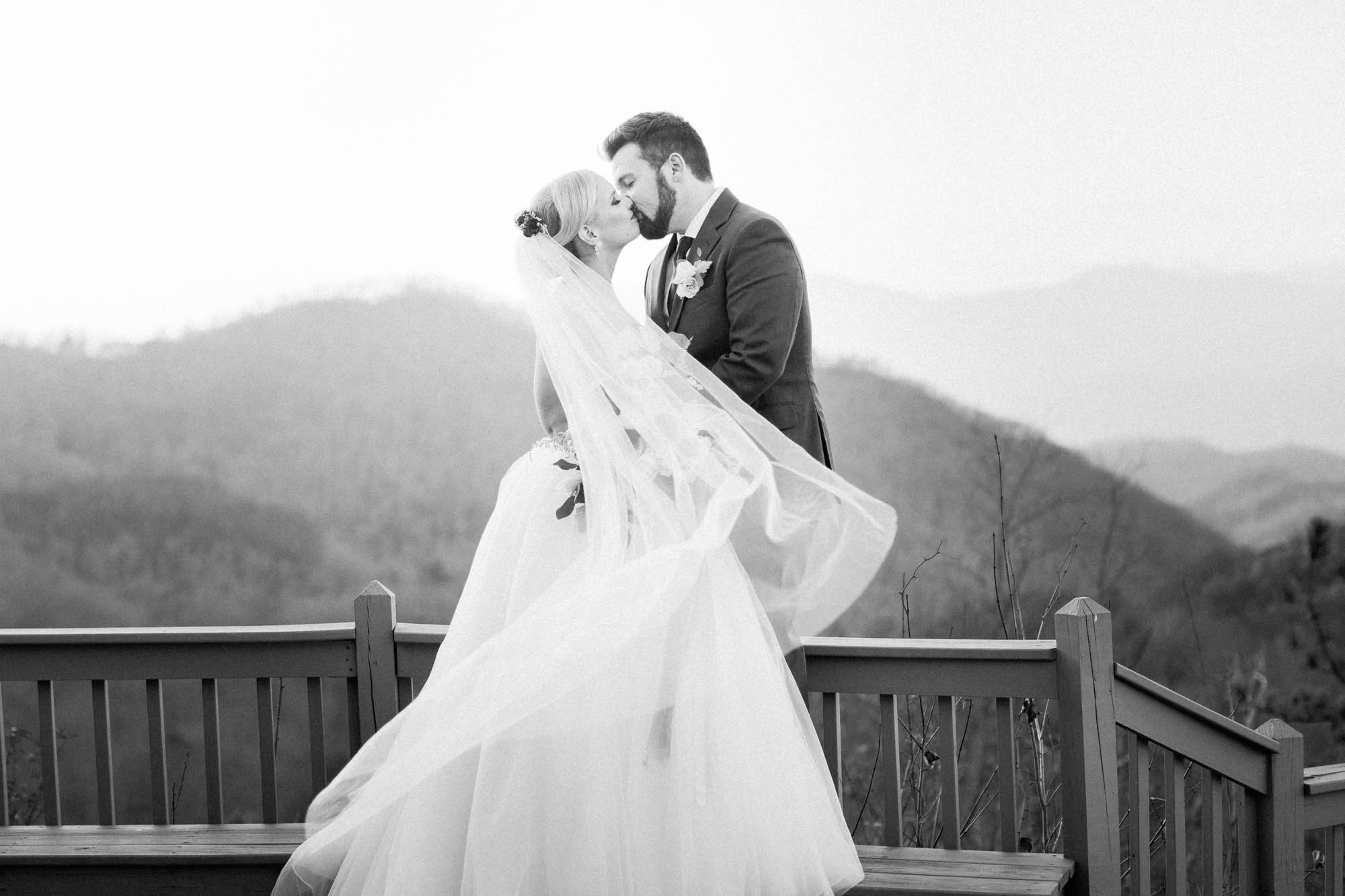 black and white mountain wedding