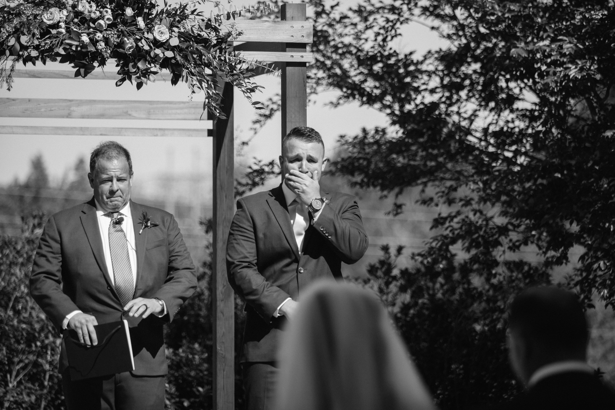 groom crying when he sees bride