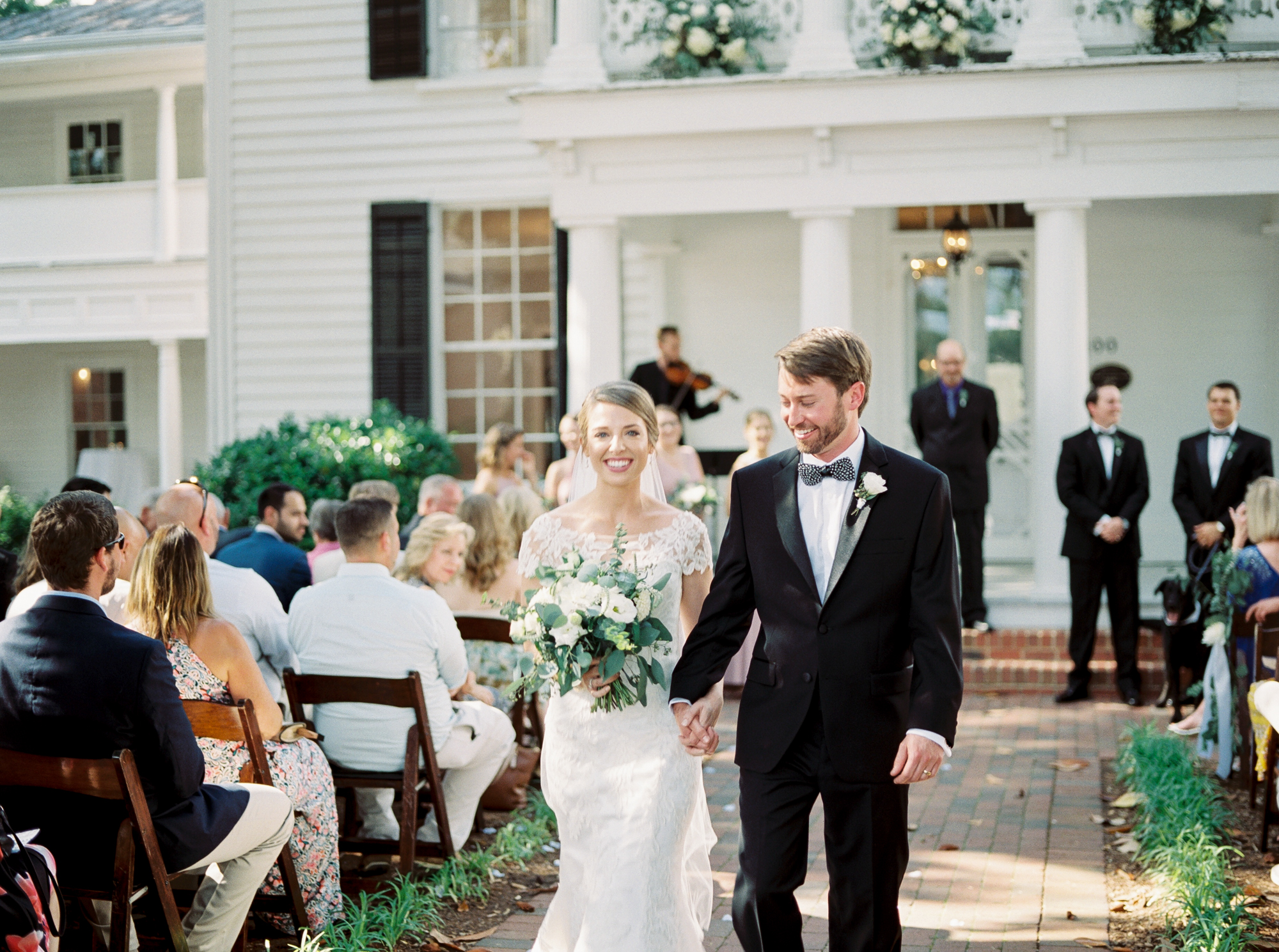 bride and groom on film