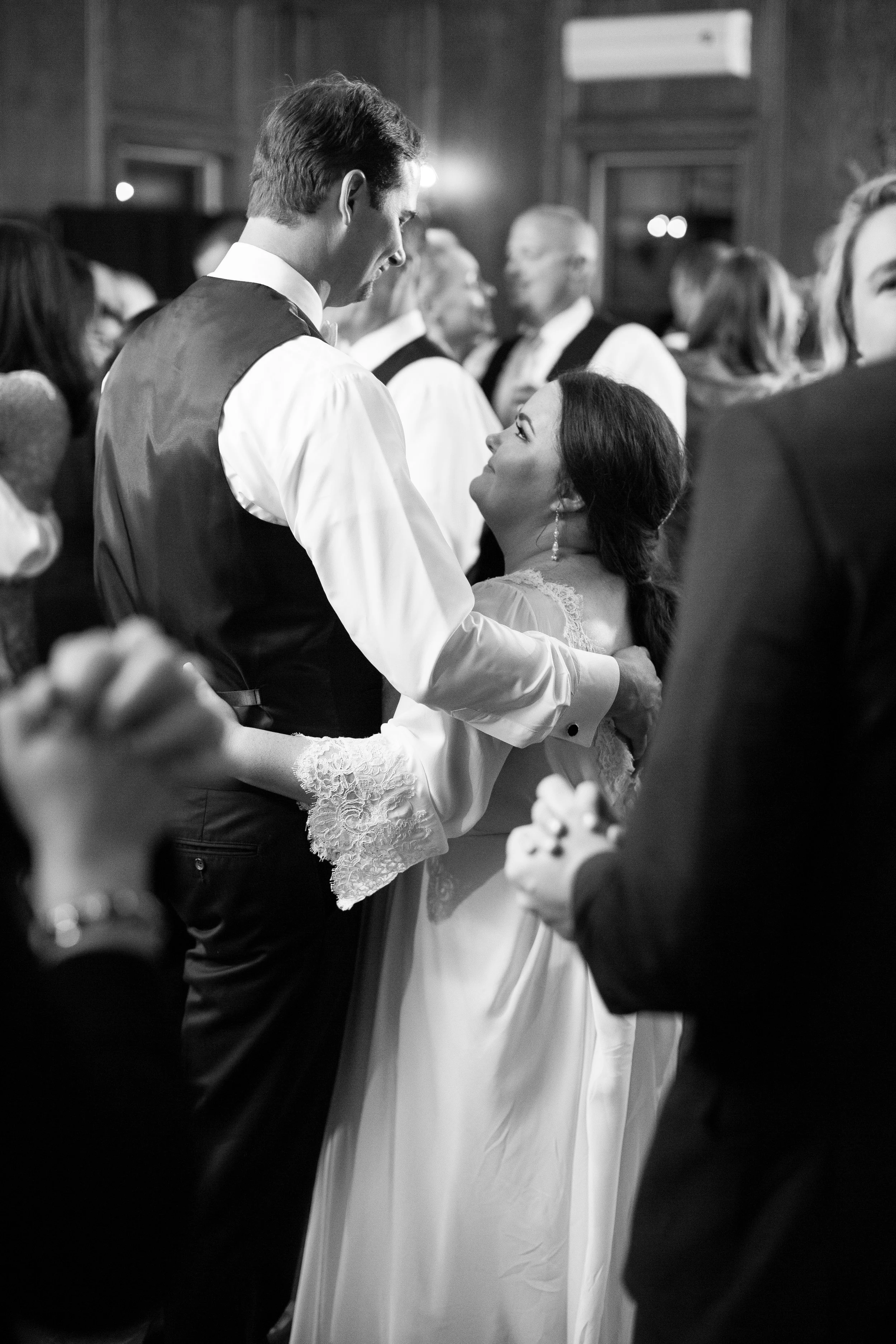 bride and groom dancing at reception