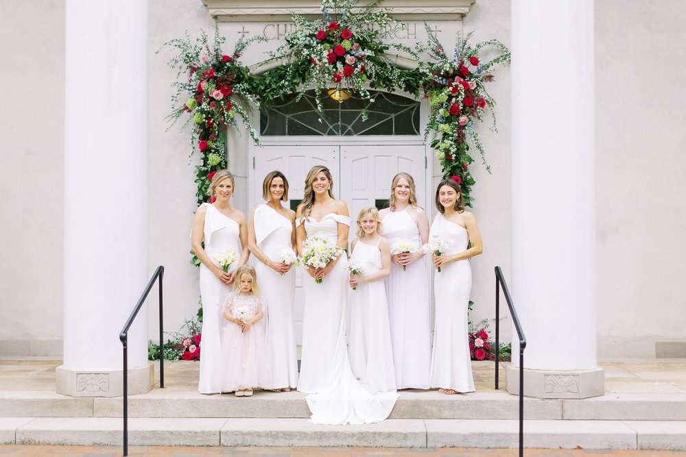 Bride and Bridesmaids at Christ Episcopal Church Charlotte NC