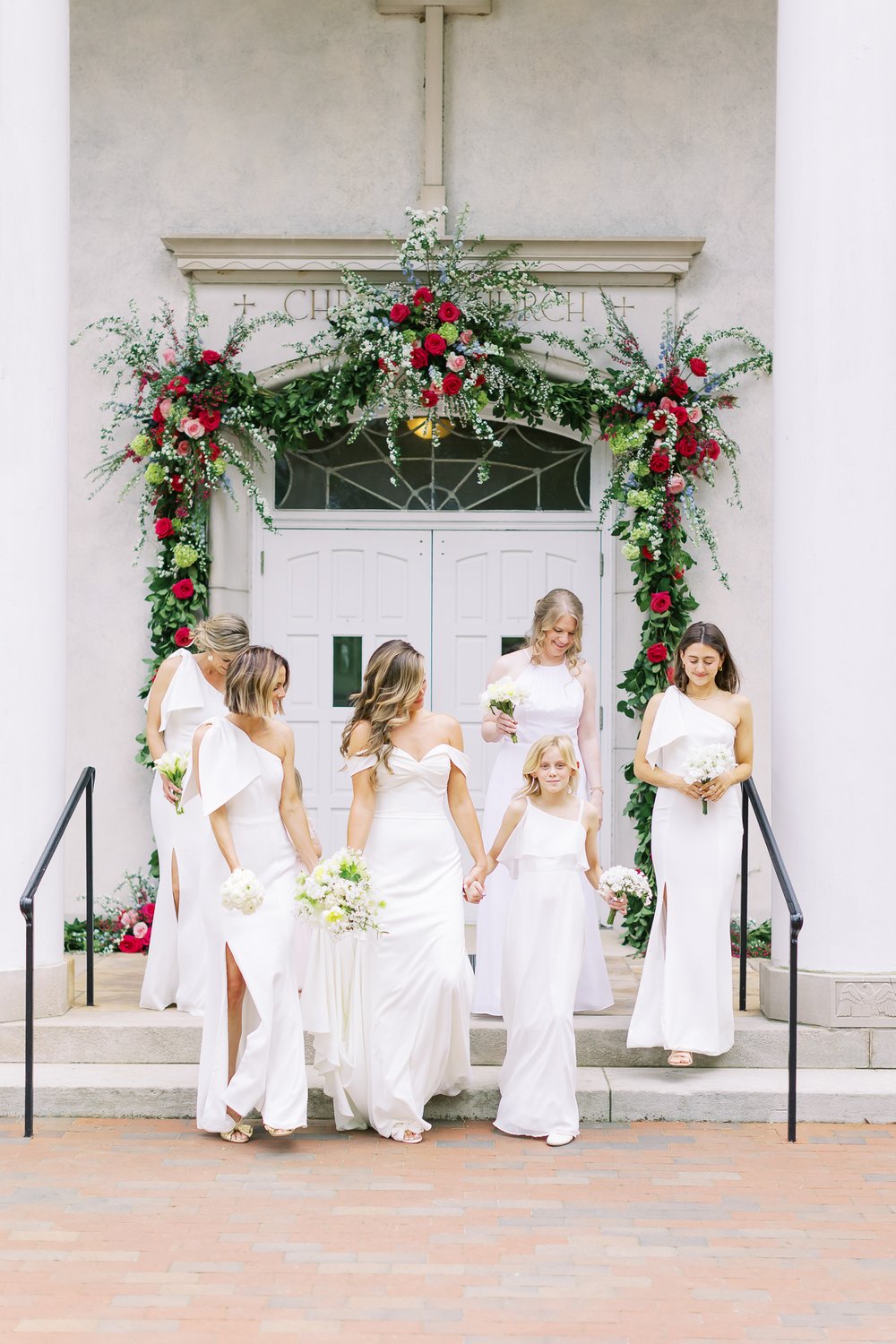 Bride and Bridesmaids at Christ Episcopal Church Charlotte NC