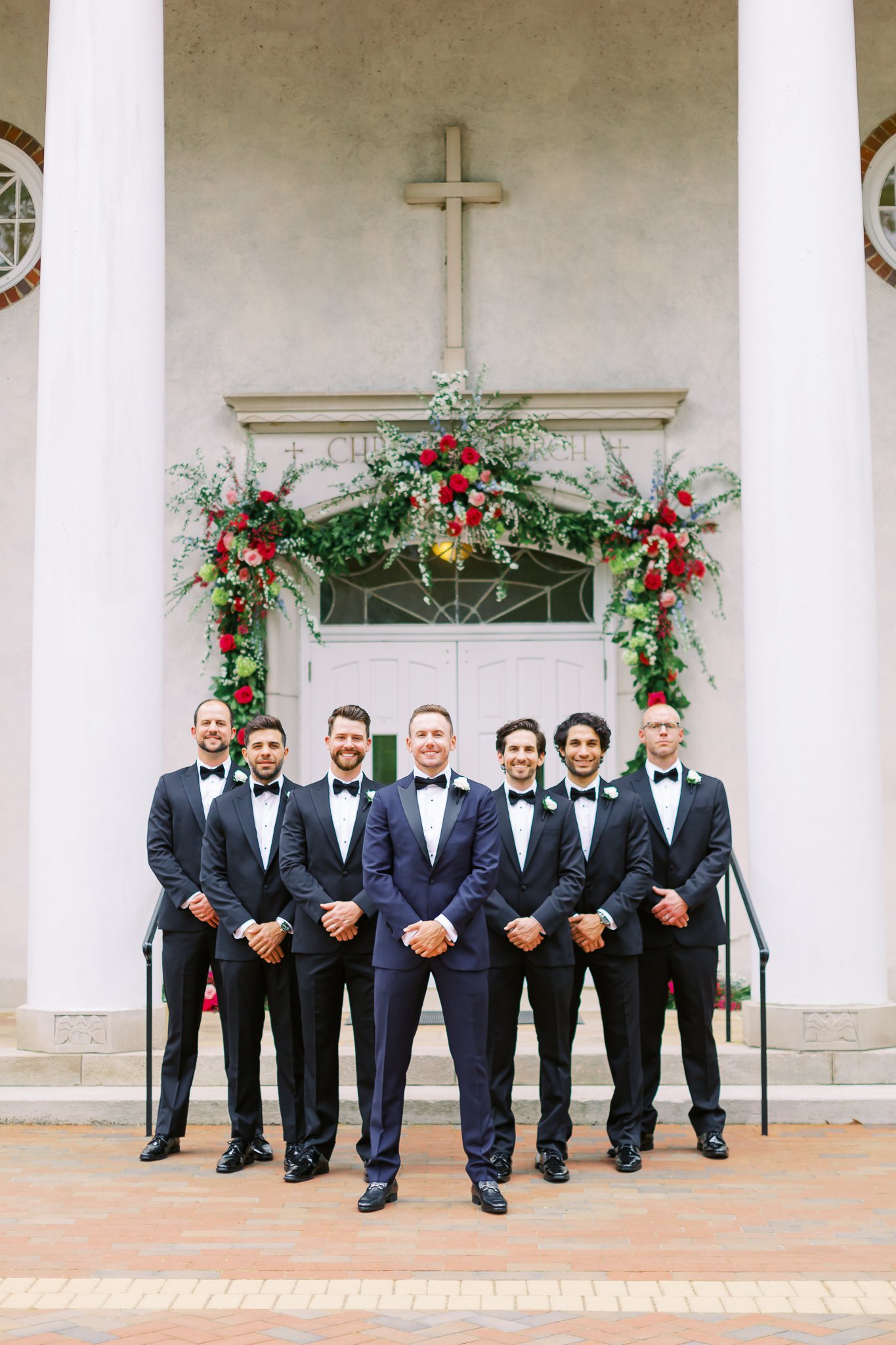 Groom with Groomsmen at Christ Episcopal Charlotte, NC