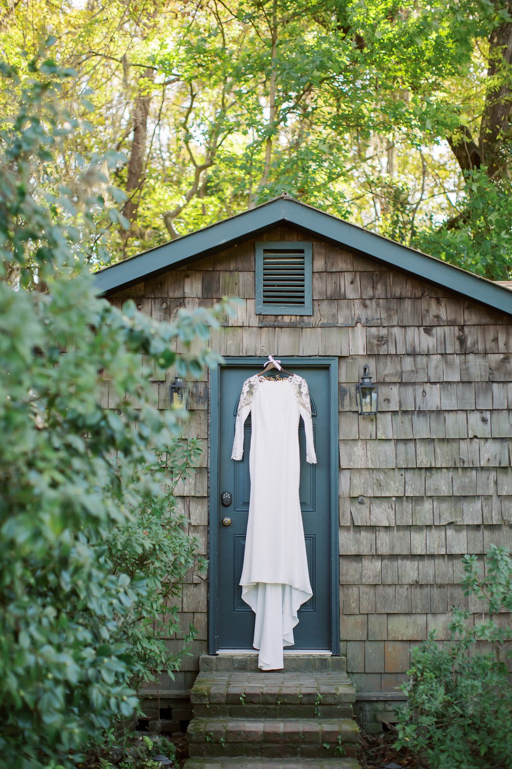 Bride's Dress Hanging at Bridal Cottage at Magnolia Plantation