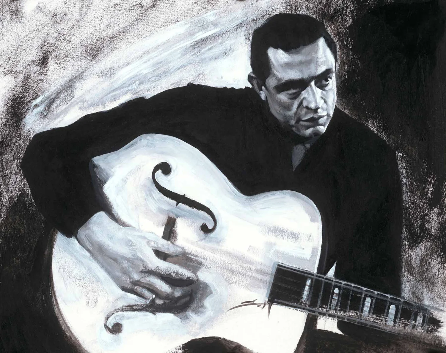 michael schulbaum man in black johnny cash portrait painting acrylic  musical  Sch