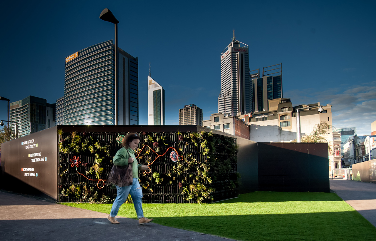 City Walk in Perth’s CBD activates a pedestrian thoroughfare during ongoing construction and development of the area. Photo credit: Publik