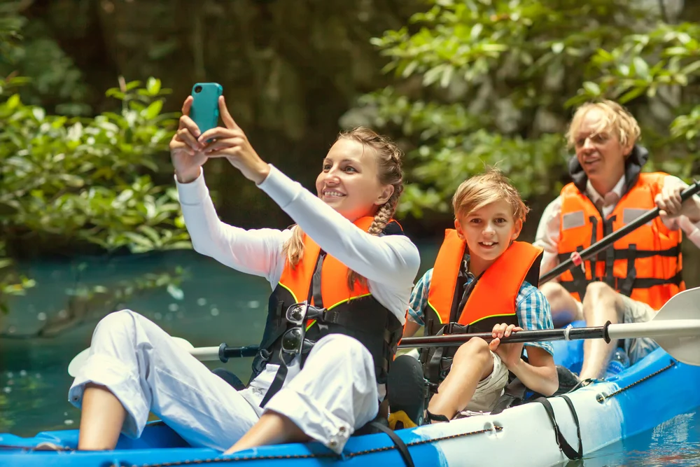 Teenage girl on fun family adventure.