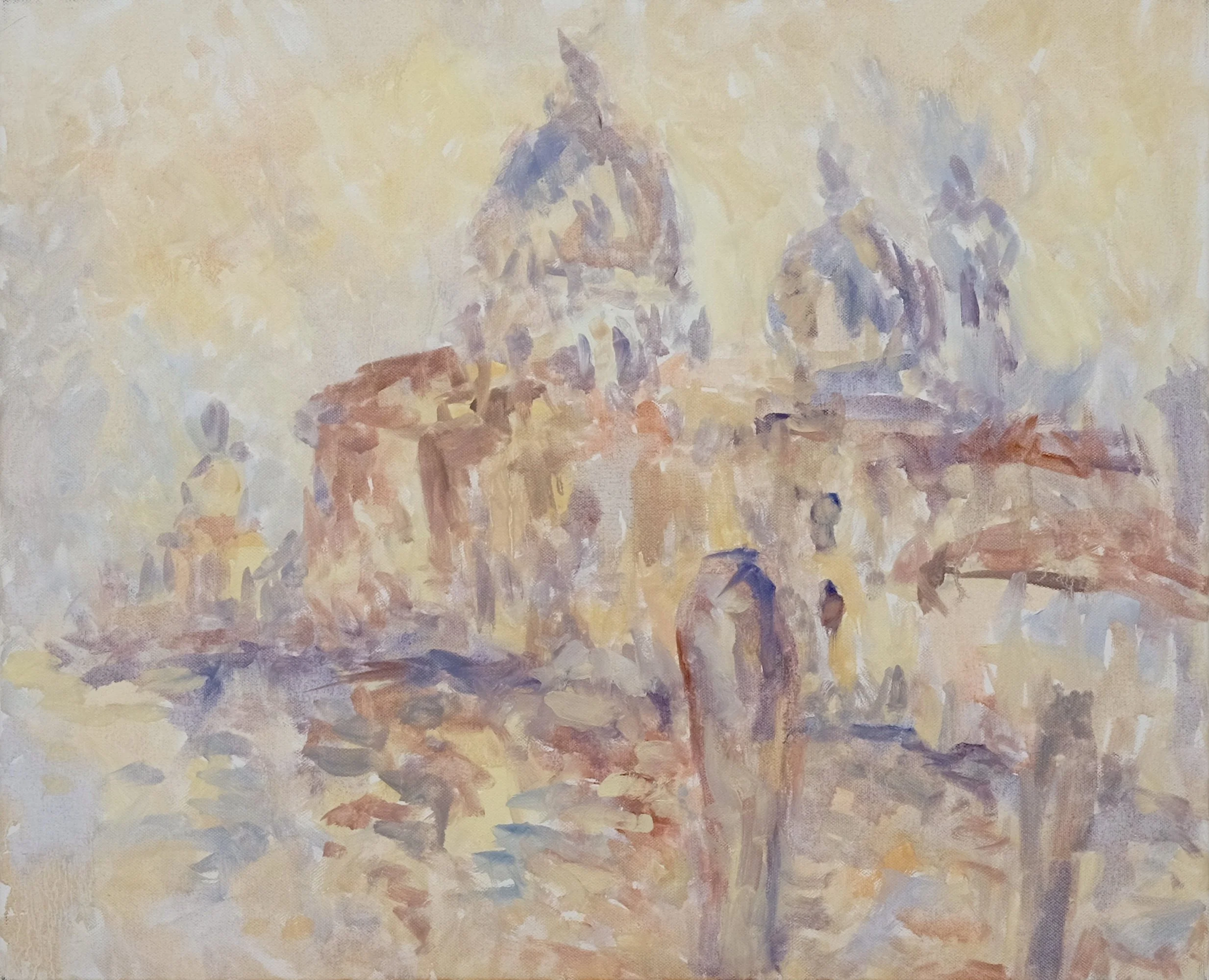  O’Neill Cushman oil painting en plain air Sunrise on the Accademia Bridge looking at the Salute series in Venice Marchutz School artist 