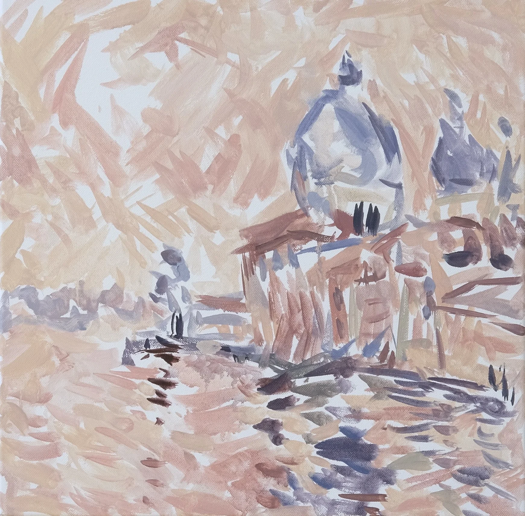  O’Neill Cushman oil painting en plain air Sunrise on the Accademia Bridge looking at the Salute series in Venice Marchutz School artist 