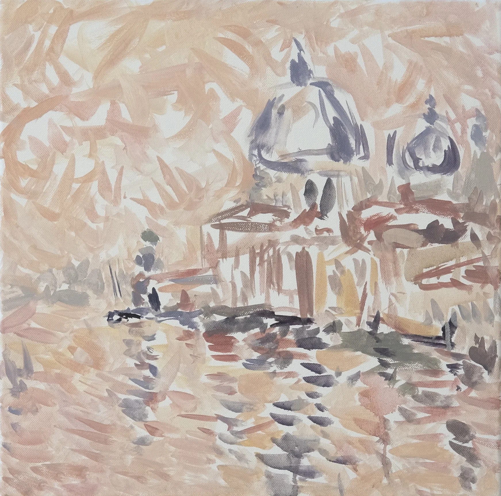  O’Neill Cushman oil painting en plain air Sunrise on the Accademia Bridge looking at the Salute series in Venice Marchutz School artist 