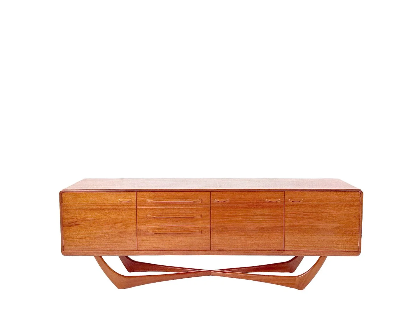 Mid-century sideboard van Val Rossi voor Beithcraft in teak – vintage design totaalbeeld