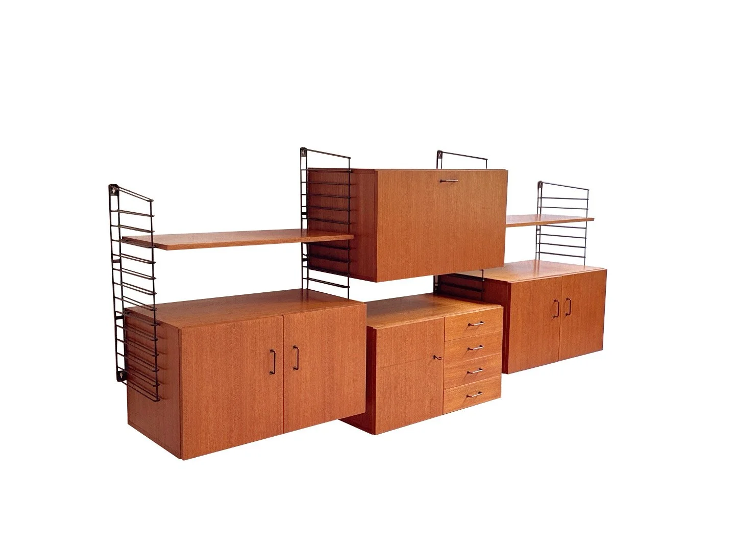 Vintage teak wall unit by Musterring – angled side view (left)