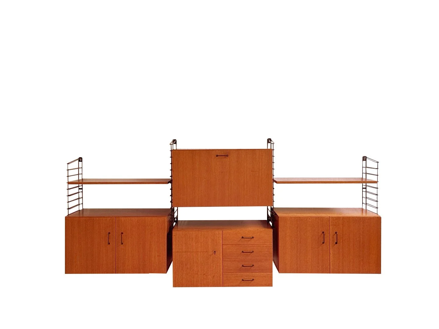 Teak modular wall system by Musterring – full view of wide wall unit