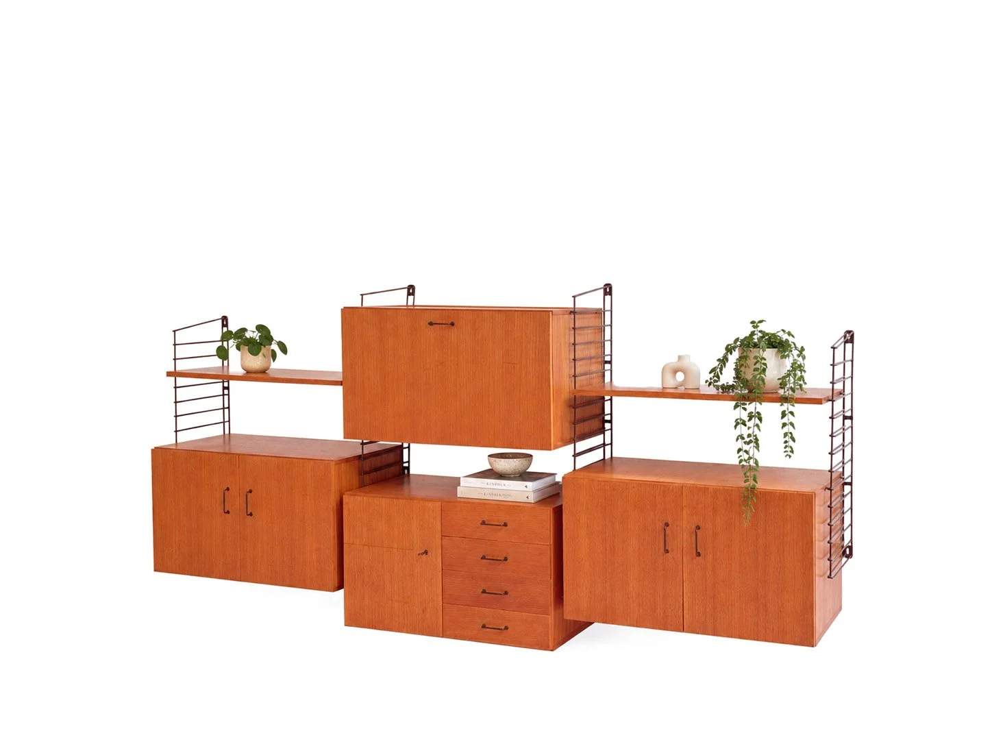 Teakhouten modulair wandsysteem Musterring – breed wandmeubel