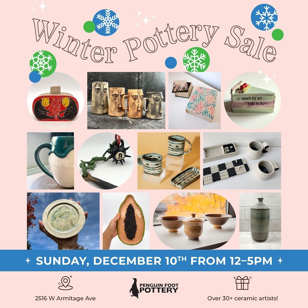 Swing by on Sunday, December 10th to get all your holiday shopping done! Over 30 artists will be selling their wares and this lineup is 🔥. 12-5! #penguinfootfam