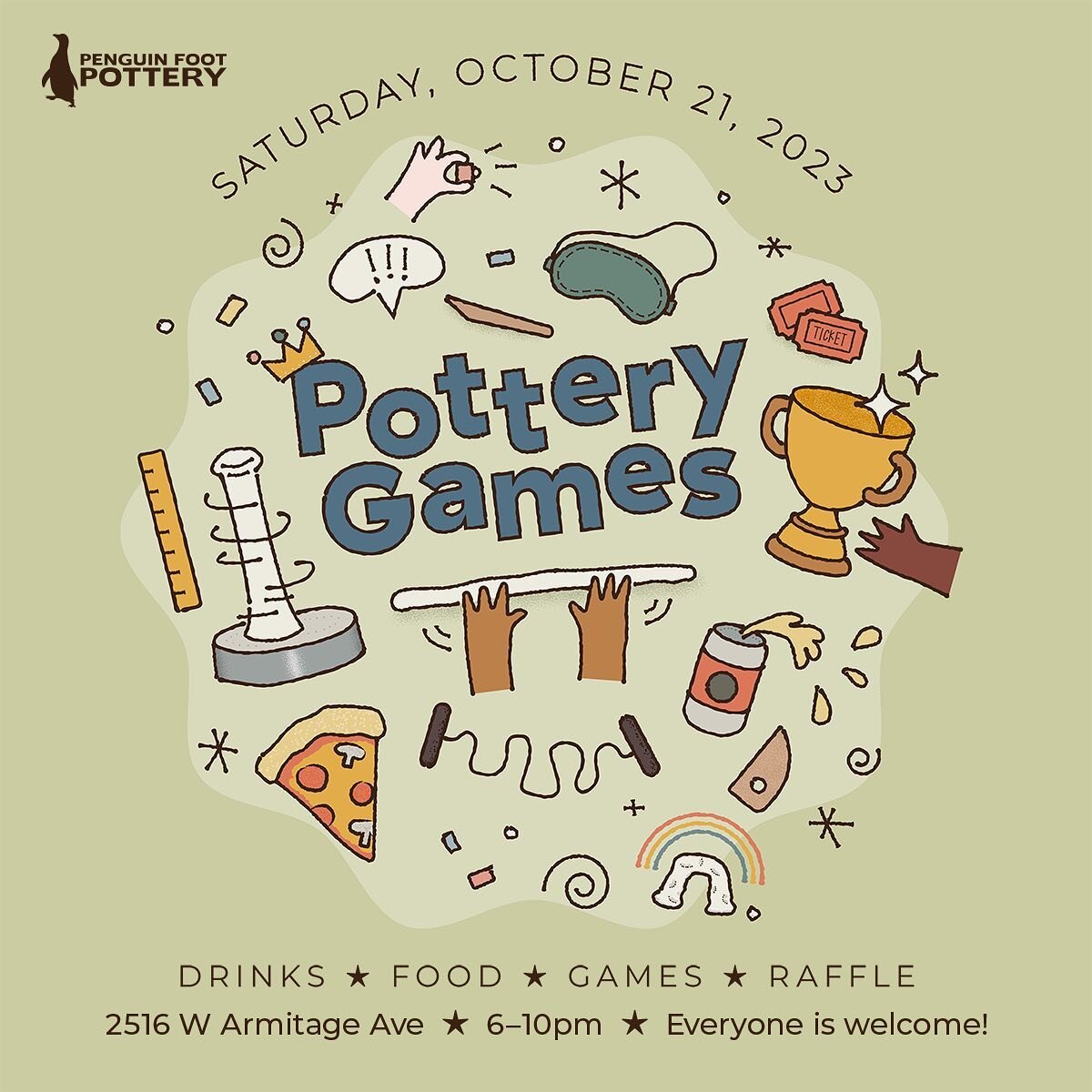 Save the date! Our annual Pottery Games party will be on Saturday, Oct 21st. This is the event you have been training for all year. 🏆

Poster design by the talented @andiharman 🤩