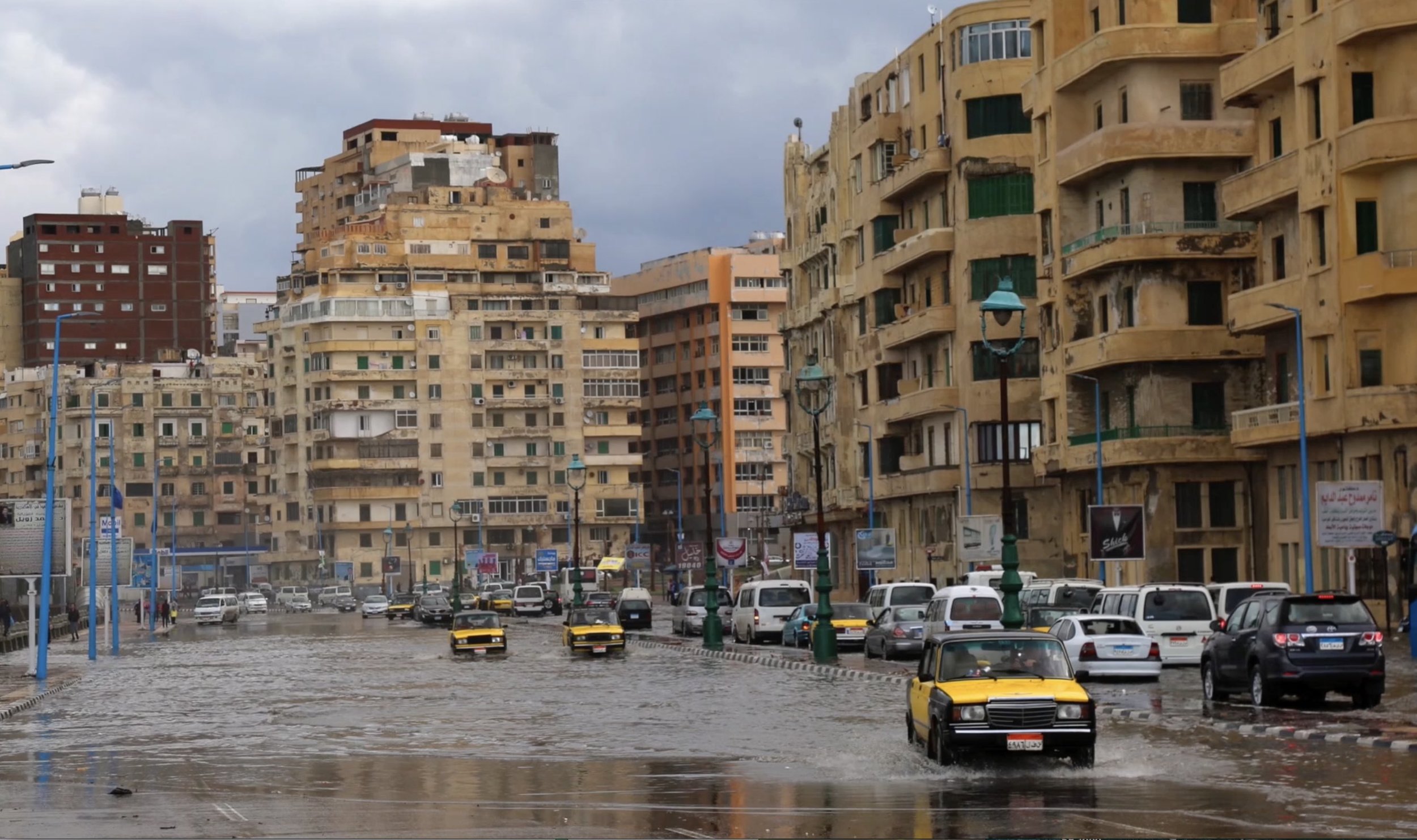   Inundation of Alexandria's seaside corniche due to the extreme weather: heavy rainfall and wave surge  