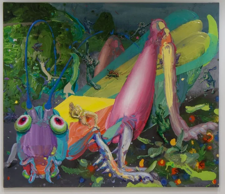 Michael Rittstein, Poměrně velká luční kobylka, 2015–16, plátno, akryl, 180 x 210 cm