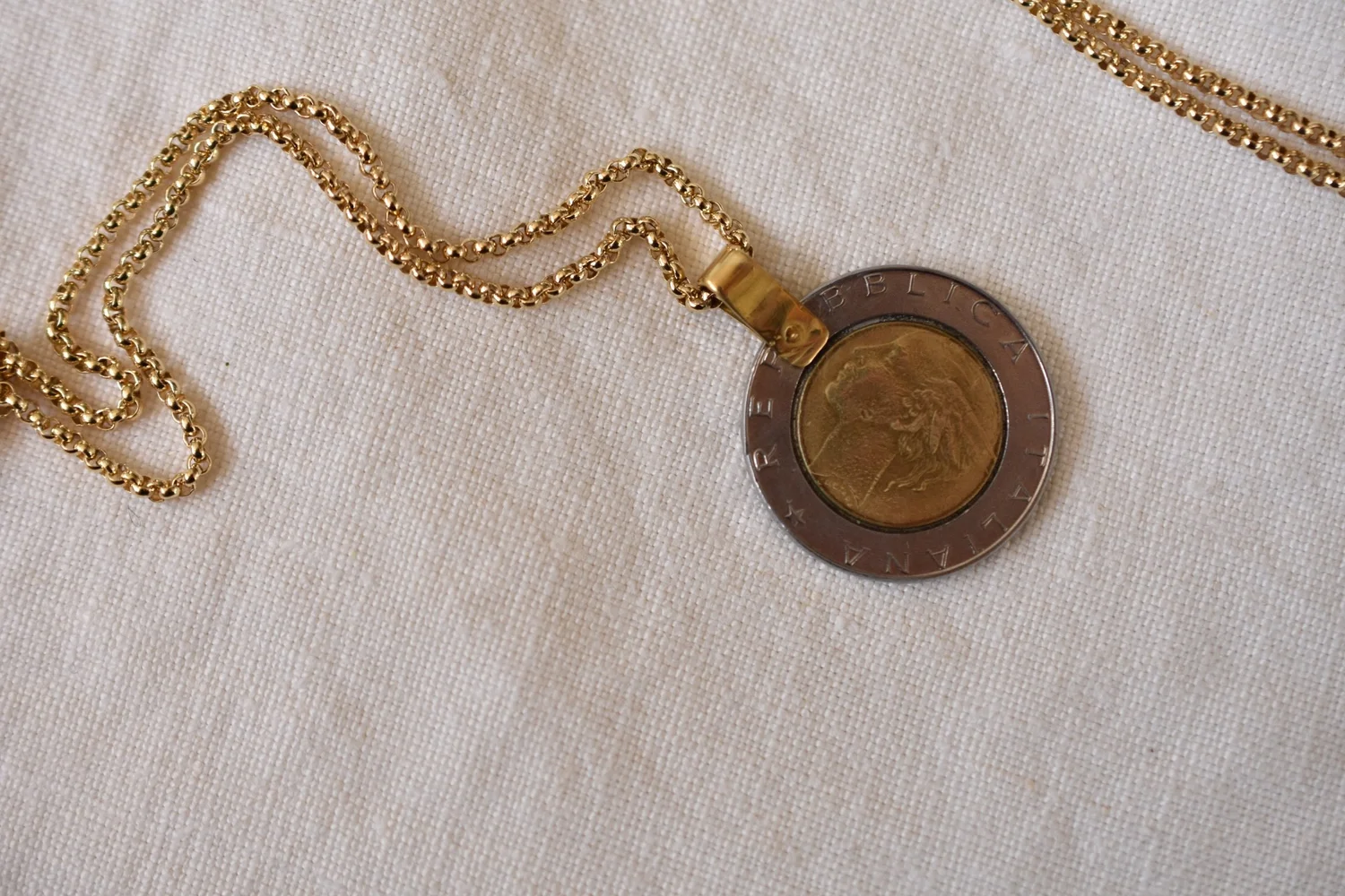 West Village Tribe Two-Tone Italian Lire Coin Necklace 14K gold