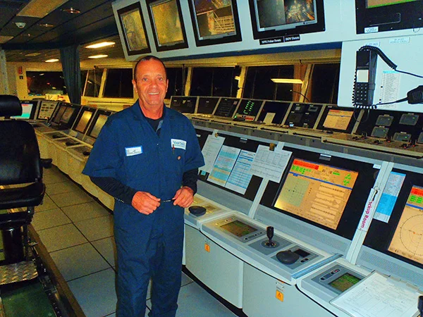 Captain David Hare on the bridge of the Tungsten Explorer drill ship.