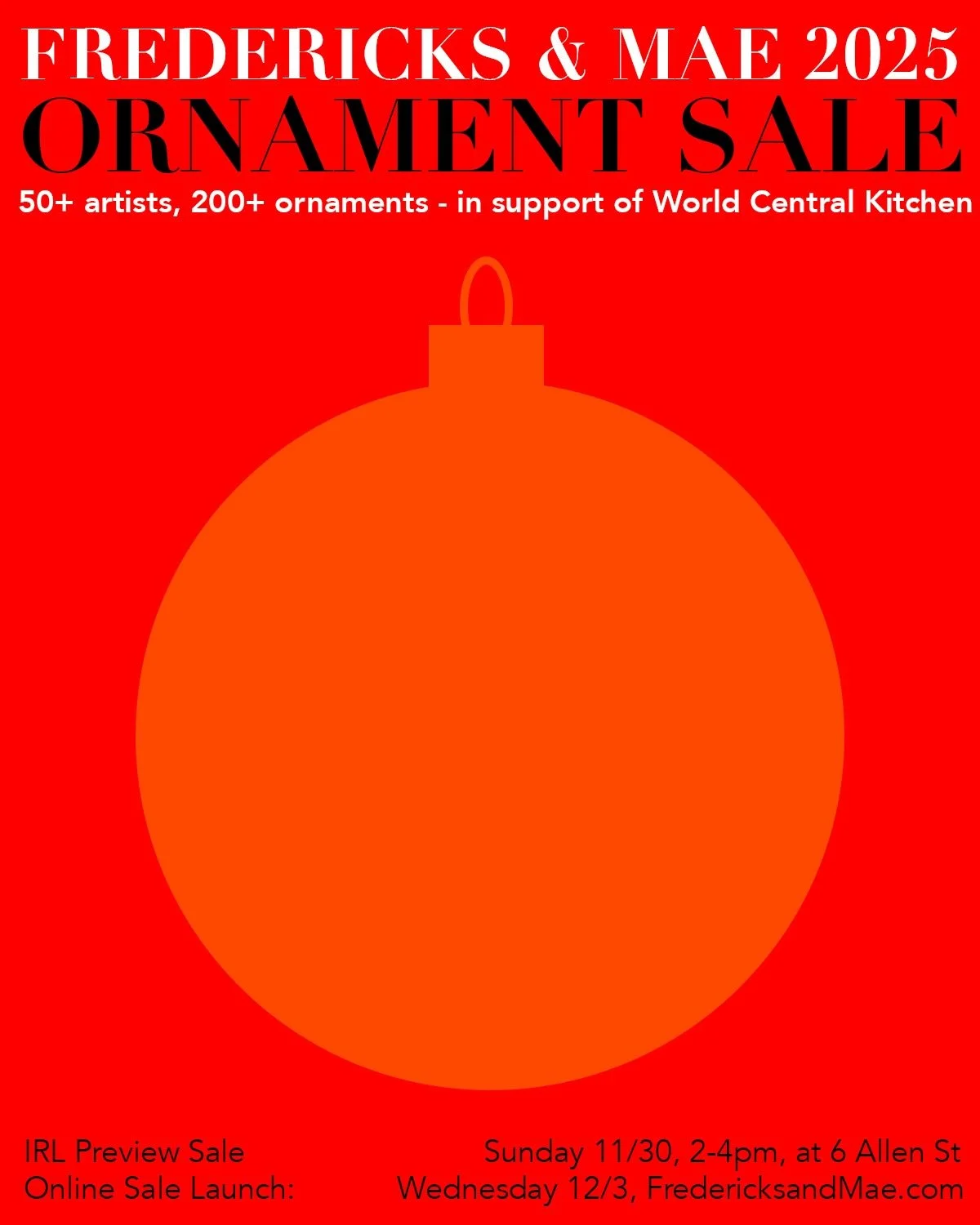 Tis the season! Happy to take part in the @fredericksandmae Ornament Sale supporting @wckitchen! IRL preview sale this Sunday 11/30 2-4 and online on Wednesday 12/3. Come grab some great ornaments and help a good cause!