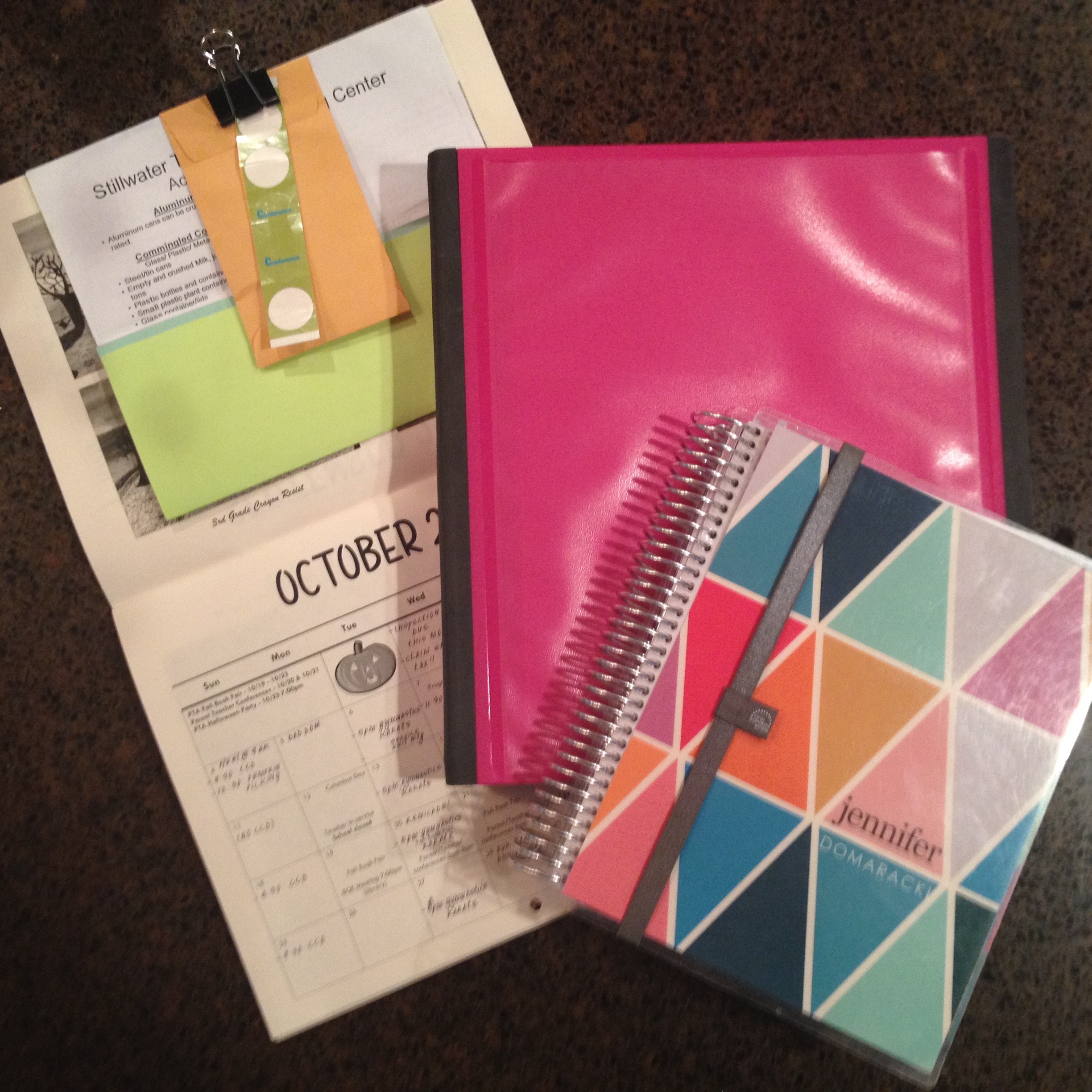 THE SCHOOL CALENDAR, PINK BINDER, AND MY ERIN CONDREN PLANNER