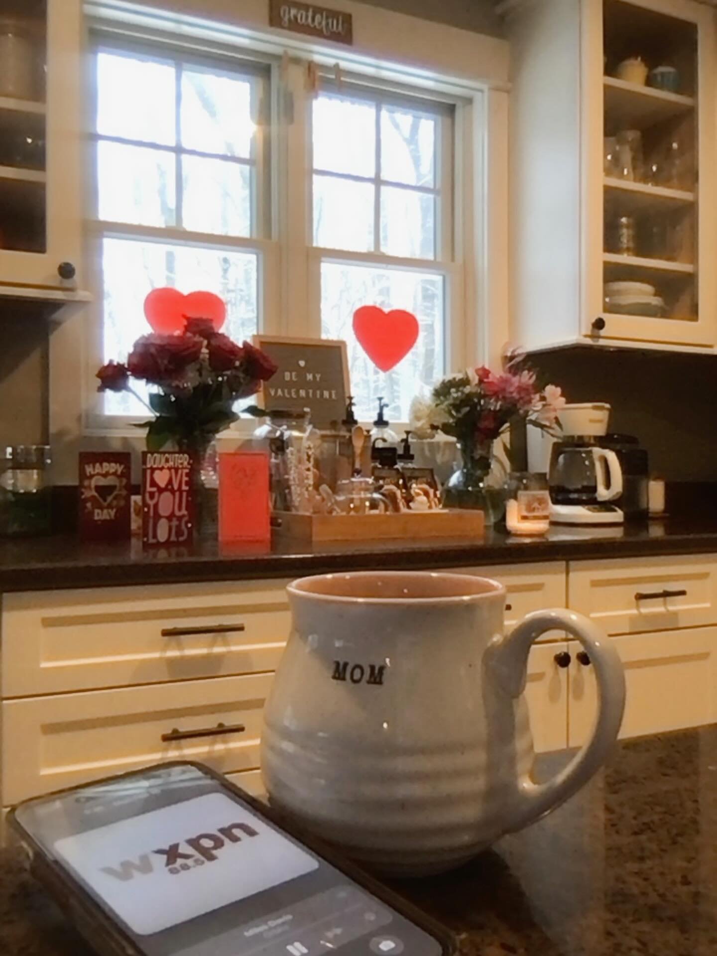 A day off (from one job, at least), prom dress officially purchased for the little, laundry laundrying, sipping coffee, XPN tunes, Valentine&rsquo;s sitting pretty, and a few flurries in the background. (It&rsquo;s not March yet!) ❄️ &hearts;️

#dahl