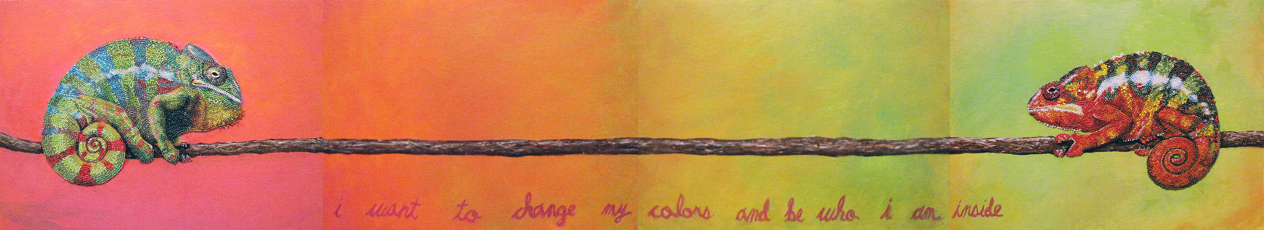 Inner Conflict , 2007, Glass beads and acrylic on boards, 64 x 12" 