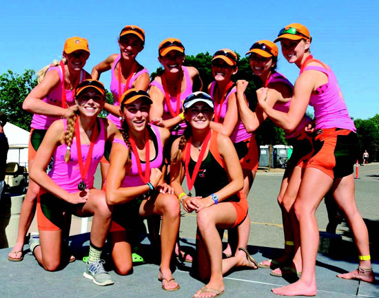 Women’s Lightweight 8+: Gray Strandberg (Bishop O’Dowd High School), Liz Hofinga (Miramonte High School), Jillian Lundstrom (Miramonte High School), Marie Johnson (Miramonte High School), Julia Giovanni (Campolindo High School), Madelynn Prendergast (Head-Royce School/Piedmont resident), Maddie Boxer (Piedmont High School), Limor Dubrovsky (Acalanes High School), Rileigh Long (Alameda High School) Photographer: Laura Cvitanovic l.cvitanovic@comcast.net Coach: Allison Dobb Ray