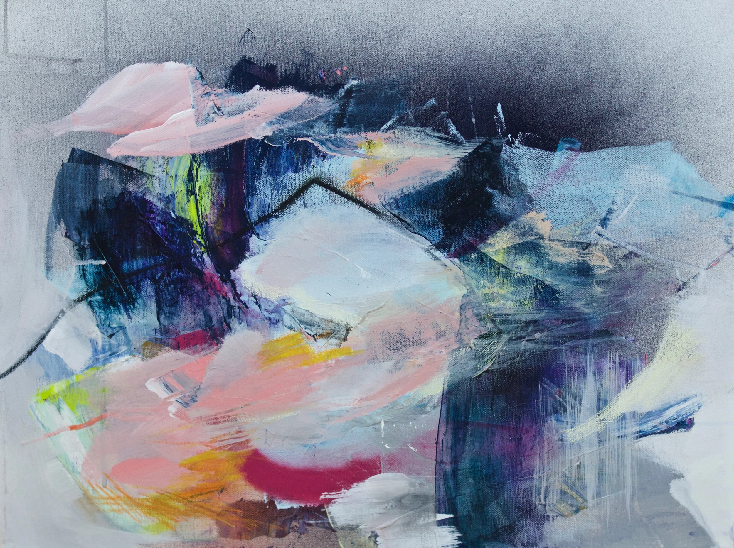  PRETEND ATLAS (2017) 18" x 24" / acrylic, spray paint &amp; oil pastel on canvas 