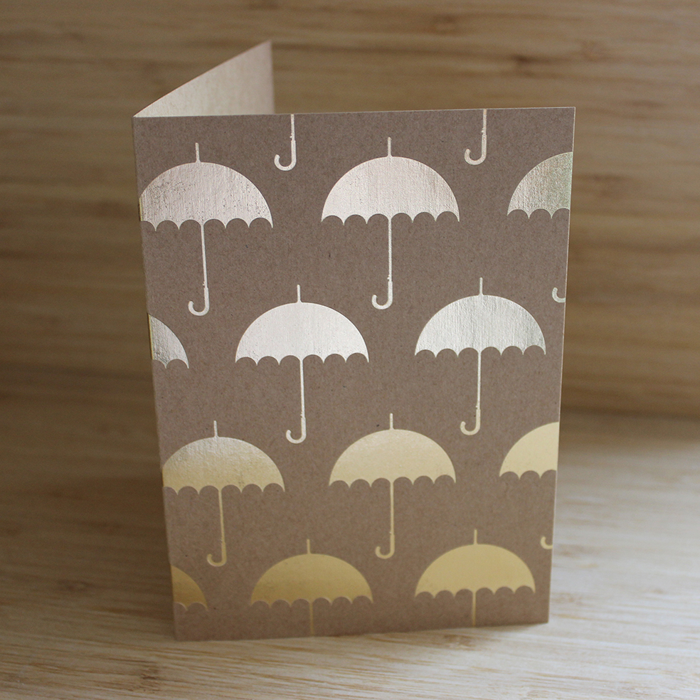 Gold Foil Umbrella Kraft Greetings Card