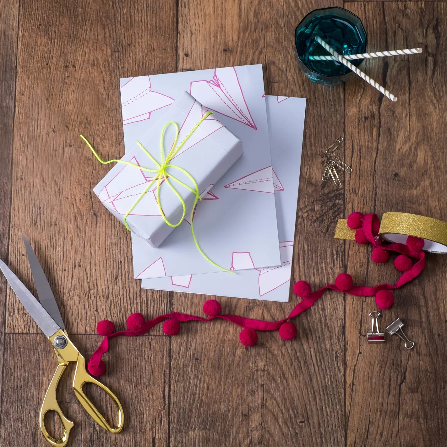 Origami Planes Grey Pink Gift Wrap Set