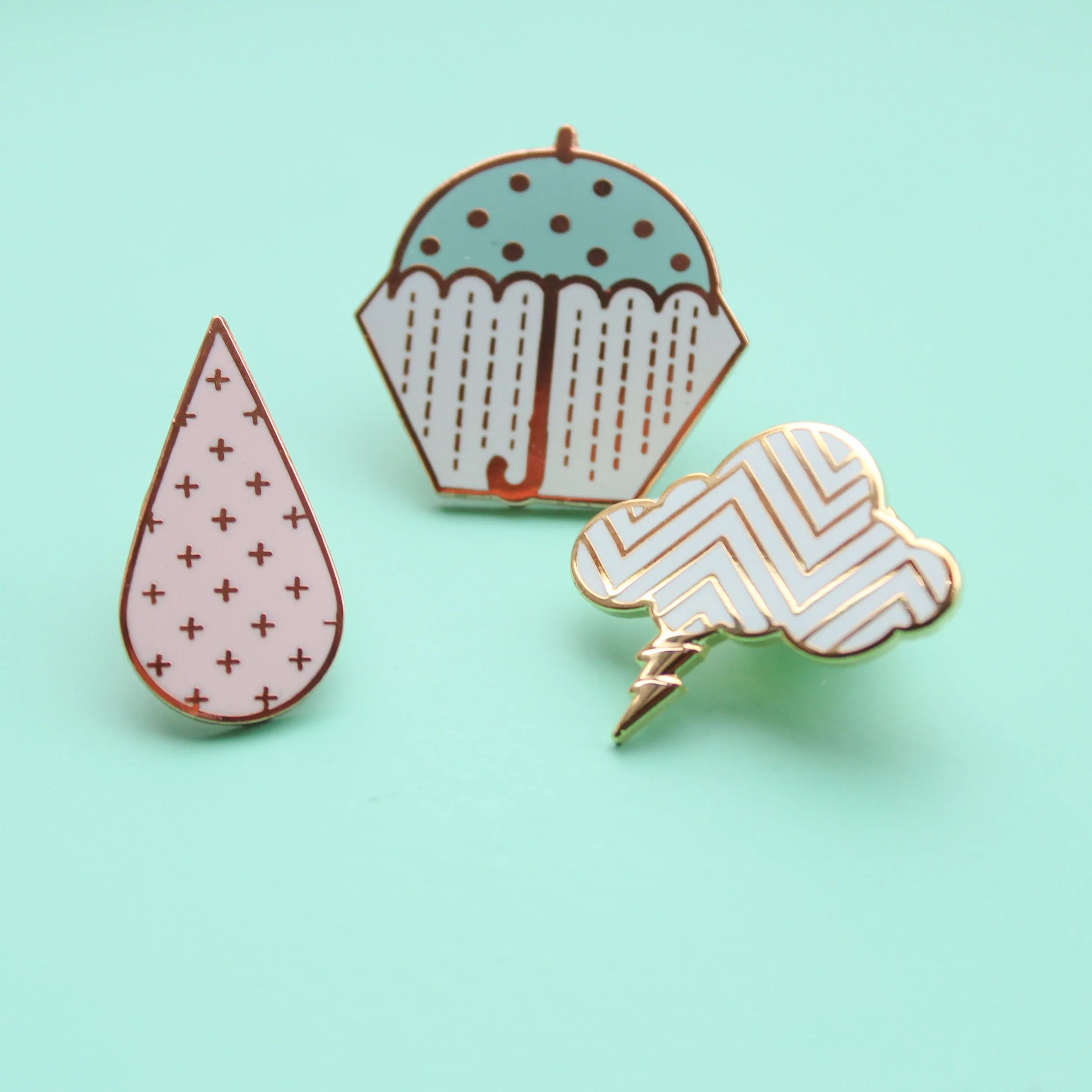 luxury hard enamel gold & rose gold pins, geometric pins, raindrop, umbrella, cute gift